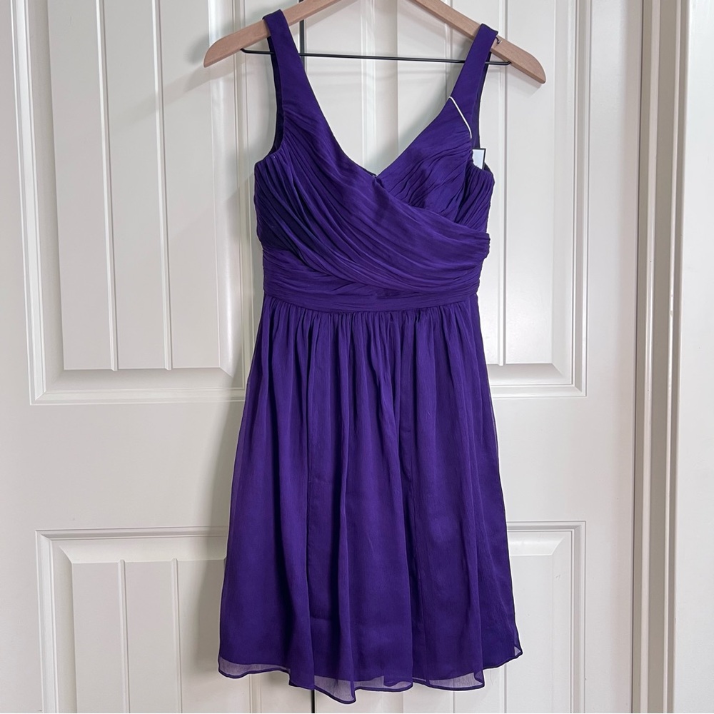 JCrew Womens Silk Chiffon Heidi Dress in Royal Purple, Size 0P